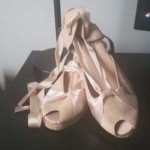 Peeptoe Balletcore Blush Pink Espadrilles Size 6 1/2